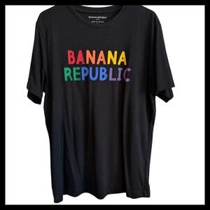 Banana Republic Graphic T Shirt Rainbow Logo Black Menswear Tee Top